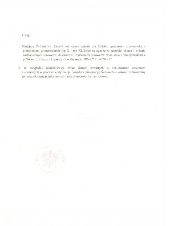 Certificate of the National Medicines Institute